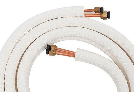 Montasjepakke Montasjepakka inneholder: Ferdig flenset isolerte kobberrør - 1/4 x 3/8''PFXP 4g kabelkondensvannslangeplastkanal i 1m lengder1stk veggterminal1stk 90g bend2stk skjøt1sett galvaniserte braketter 50cm1sett vibrasjonsdemper i gummi 1,5m tilslu