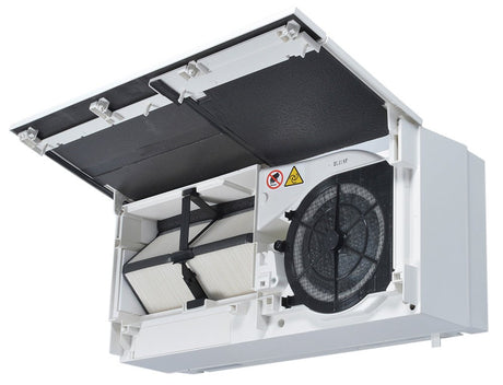 Mitsubishi VL-100 Miniventilasjon Miniventilasjon 100 er en enestående ventilasjonsenhet som kan skifte hele 105m3 luft i timen – det tilsvarer all luft i et rom på 40m2. Miniventilasjonen er balansert, og kan gjenvinne opptil 80% av energien i luften den